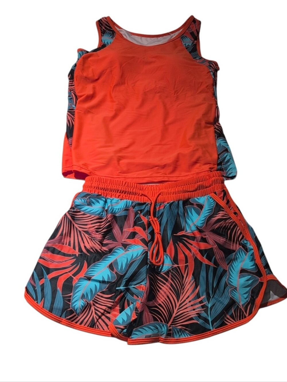 Summer Mae Orange Leafy Print 2 Piece Tankini with Shorts Size 6-8